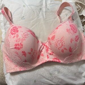 Jessica Simpson Floral Lace Trim Bra - Pink 40D